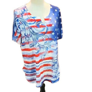 French Blue Patriotic Red White & Blue Short Sleeve Tee Women Size 2X